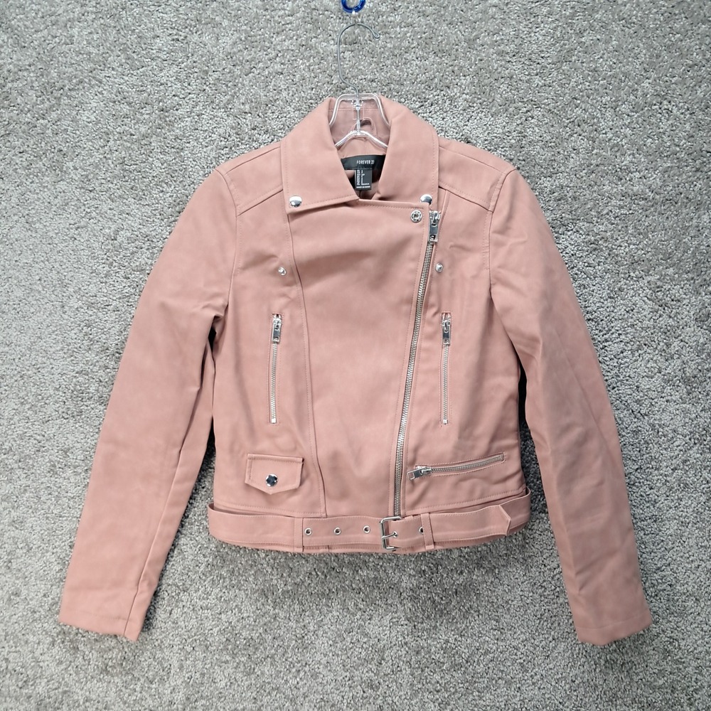 Forever 21 Womens‎ Pink Faux Leather Moto Biker Jacket Small